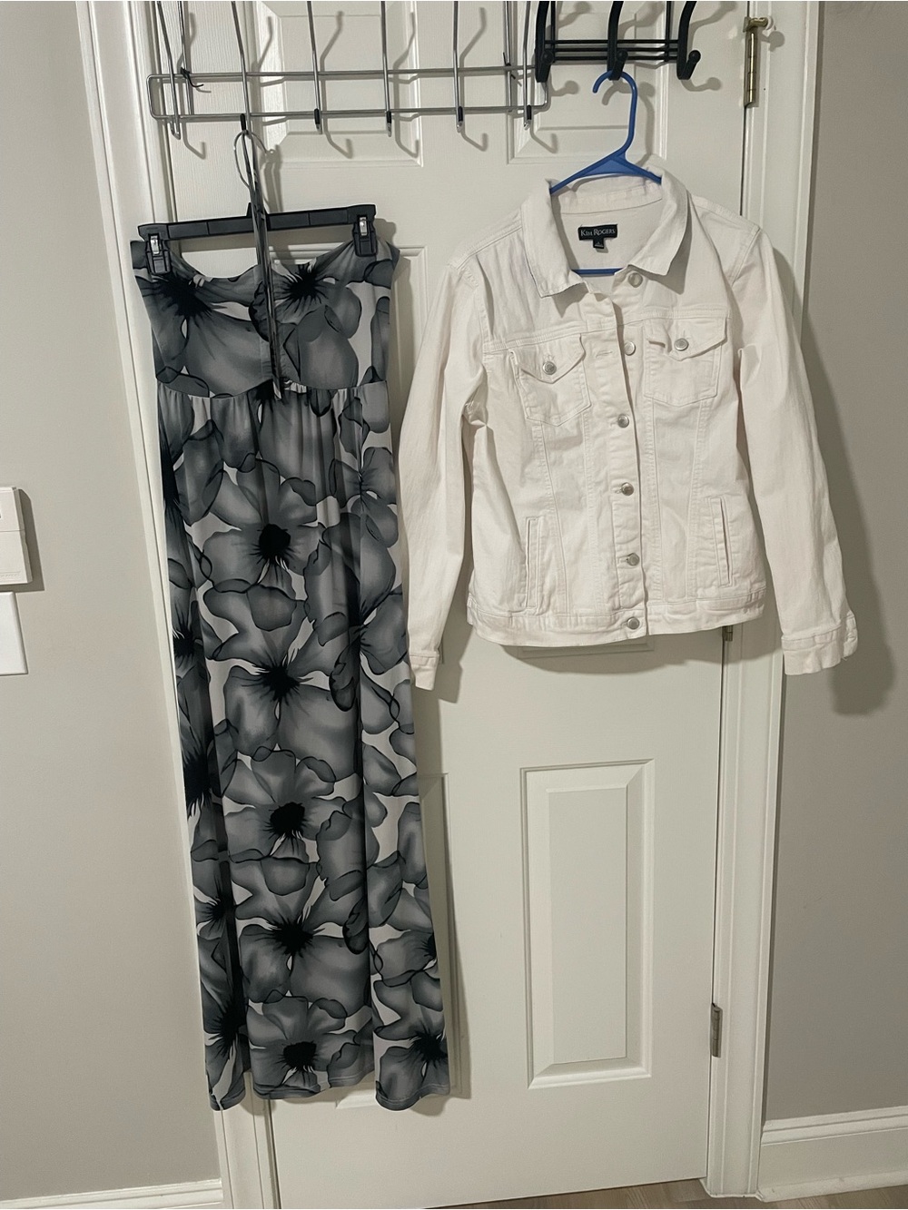 Floral Maxi dress  & White Denim Jacket Set large